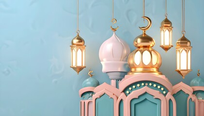 Ramadan Kareem with lantern and mosque
