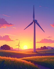 Wind Turbines at Sunset - A Serene Energy Landscape.