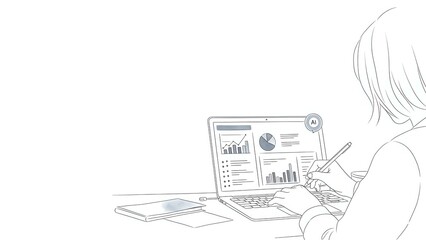 Professional businesswoman analyzing financial data and charts on laptop computer for business analytics and reporting tasks.