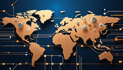 Global connectivity and technology concept with world map
