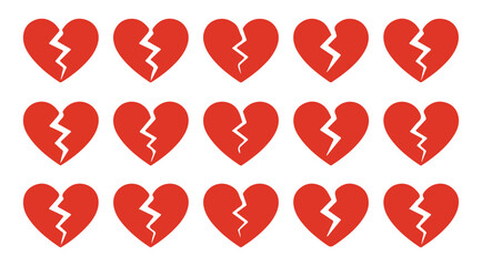 Group of red broken hearts on white background love loss sadness broken heart symbol graphic element vector