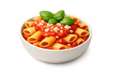 Penne pasta delight with tomato sauce and basil in a bowl for culinary design