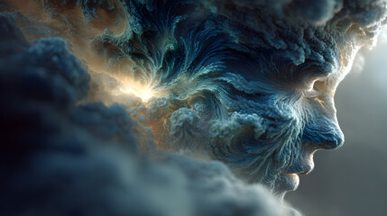 Surreal Transformation of Human Mind. Psychological and emotional stability. Concept of psychology, inner world, mental health, feelings