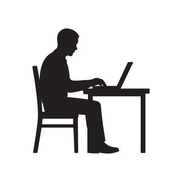 AdobeMan sitting at a desk and typing on a laptop computer, working or studying diligently Illustrator Artwork