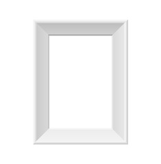 Empty white rectangular photo frame mockup isolated on transparent background, clean minimalist design for gallery presentation, realistic vertical 3D render.