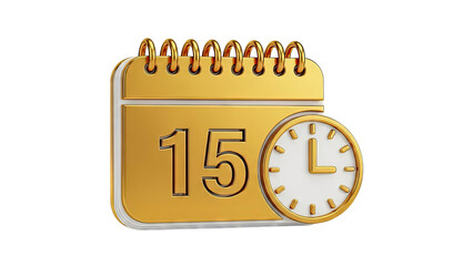 Golden Calendar with Clock Icon Showing 15th Day