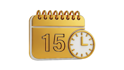 Golden Calendar with Clock Icon Showing 15th Day
