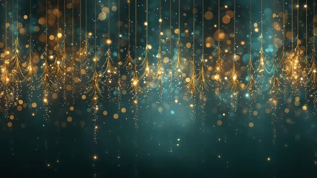 A mesmerizing abstract background featuring shimmering golden lights and blue bokeh effects.