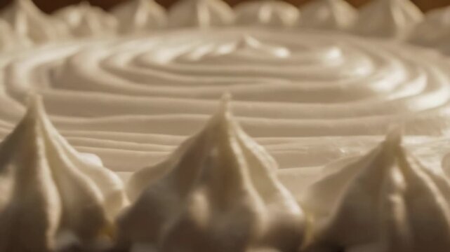 Dessert Delight: A close-up showcases a beautifully crafted dessert. The creamy white frosting, piped in intricate patterns, invites indulgence and adds a touch of elegance. 