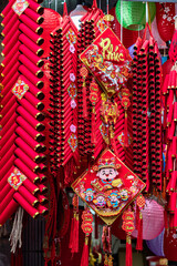Obraz premium Hàng Mã Street, Hanoi comes alive with Lunar New Year decorations for the Year of the Horse, featuring traditional red and gold ornaments symbolizing luck, prosperity, and celebration. 