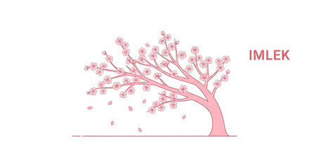 Beautiful Cherry Blossom Tree with Falling Petals in Spring Season Illustration