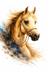 Golden Horse Watercolor Painting Poster Print with Expressive Brush Strokes