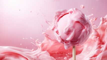 A fun and playful scene with pink cotton candy bursting amidst splashes, offering a whimsical experience, perfect for cheerful themes, children’s parties, and sweet treats.