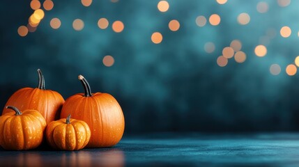 A collection of pumpkins in various sizes arranged artistically, set against a soft, dreamy backdrop, evoking the joyful essence of fall festivities and seasonal change.