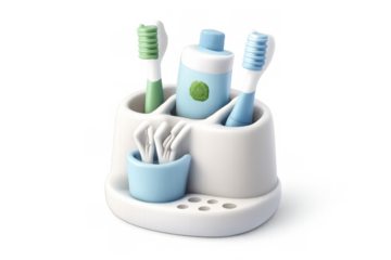Minimalist toothbrush holder with toothpaste and dental accessories for bathroom organization