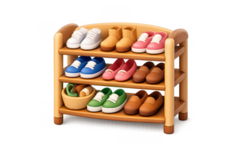 Minimalist shoe rack icon with colorful footwear arrangement for digital design