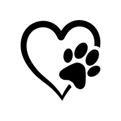 Animal Love Icon with Paw Print and Heart, Pet Care and Adoption Symbol © Maksim