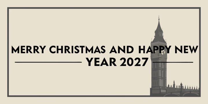 USA, US, U.S, United States - Merry christmas and happy new year 2027 big ben illustration with clock tower united kingdom graphic design holiday season christmas illustration


