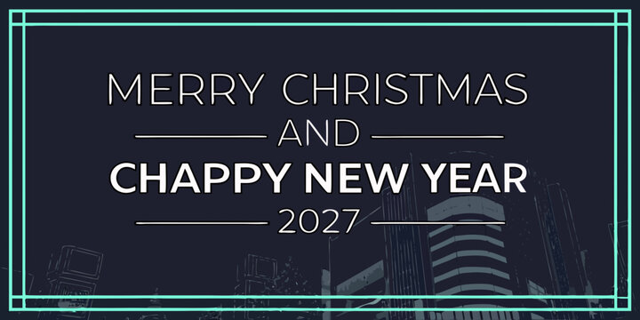 USA, US, U.S, United States - Merry christmas and happy new year 2027 greeting over futuristic cityscape with glowing border christmas greeting cityscape futuristic buildings

