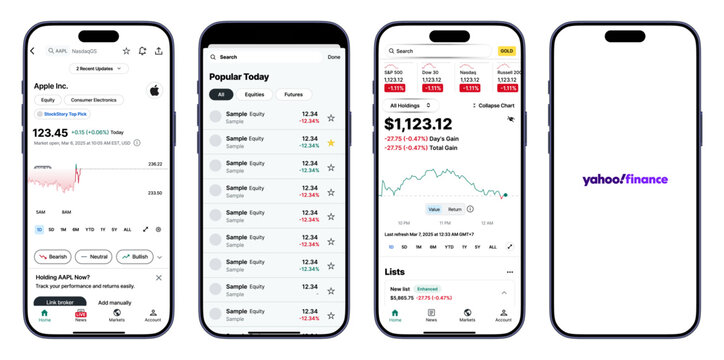 Yahoo Finance iOS App UI on Apple iPhone and iPhone 17 Pro Max
Modern Yahoo Finance Mobile Dashboard, Stocks Tracking & Market Analytics UI