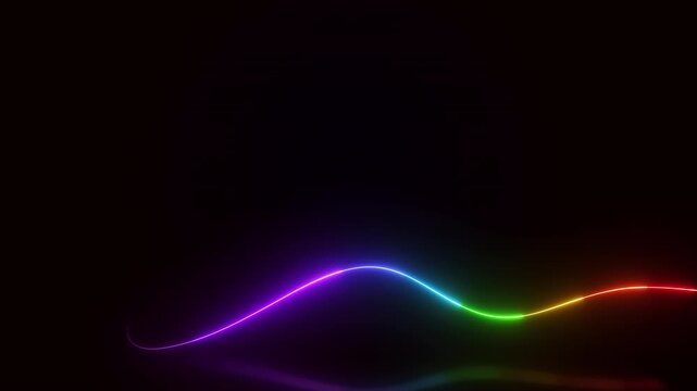 Abstract neon glowing wave line flowing on dark background. Seamless looping animation