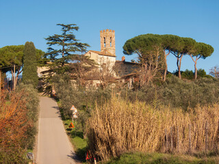 Italia, Toscana, campagna di San Casciano, Firenze. Pieve di Santo Stefano a Campoli.