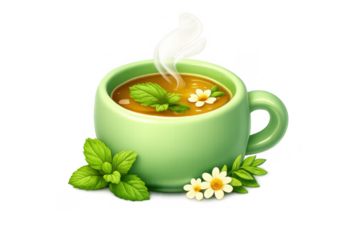 Herbal tea icon with fresh mint and chamomile for relaxation and design elements