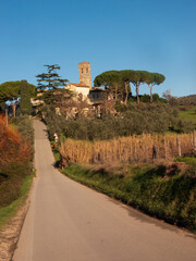 Italia, Toscana, campagna di San Casciano, Firenze. Pieve di Santo Stefano a Campoli.