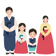Obraz premium Korean Family Wearing Traditional Hanbok Illustration
