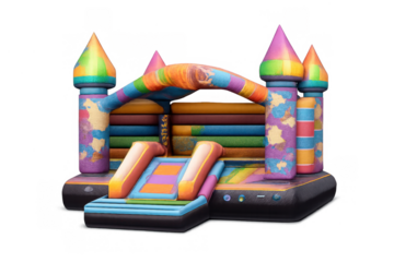 Colorful inflatable bouncy castle for children, playful activity providing fun and entertainment at parties or events