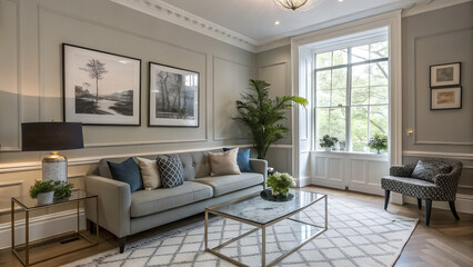 stylish interior in gray and beige tones