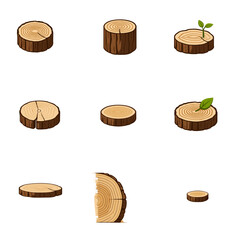 Forest infographic icon set with tree trunk, root system and leaf symbols