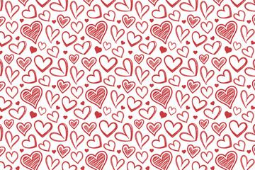 Seamless Hand-Drawn Heart Pattern with Doodles and Romantic Valentine Love Symbols