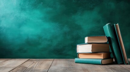 A beautifully arranged stack of vintage books rests on a rustic wooden table, radiating an aura of nostalgia and a passion for reading among antique lovers.