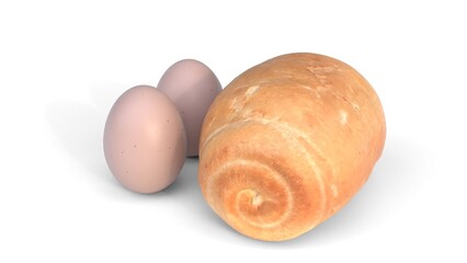 bread with eggs on white background