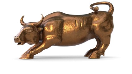 bronze buffalo statue on white background