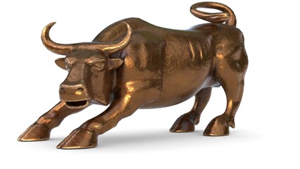 bronze buffalo statue on white background
