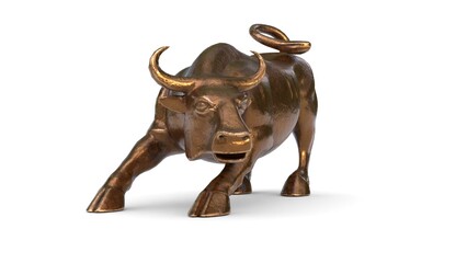bronze buffalo statue on white background