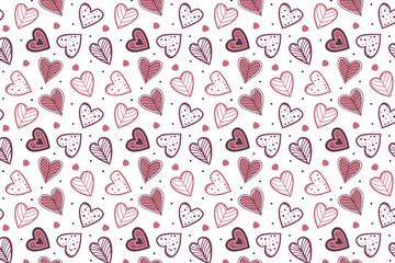 Seamless Hand-Drawn Heart Pattern with Doodles and Romantic Valentine Love Symbols