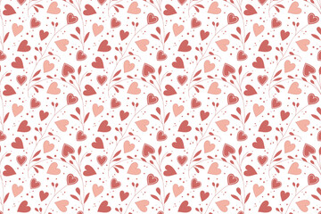 Seamless Hand-Drawn Heart Pattern with Doodles and Romantic Valentine Love Symbols