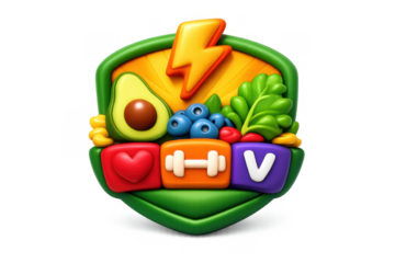 Superfood icon design featuring avocado, berries, and leafy greens for health and wellness concepts