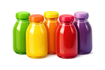 Vibrant assortment of colorful juice bottles for beverage design and branding inspiration