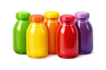 Vibrant assortment of colorful juice bottles for beverage design and branding inspiration