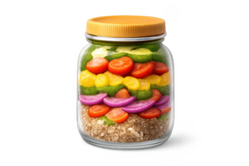Colorful mason jar salad with fresh vegetables and quinoa layered for healthy meal planning