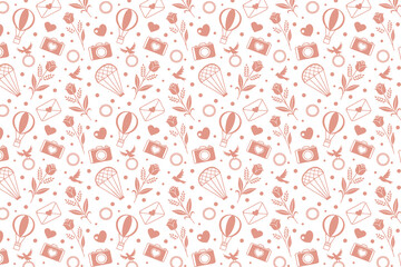 Seamless Hand-Drawn Heart Pattern with Doodles and Romantic Valentine Love Symbols