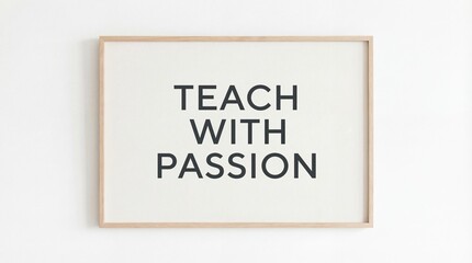 Inspirational quote teach with passion in wooden frame on white wall