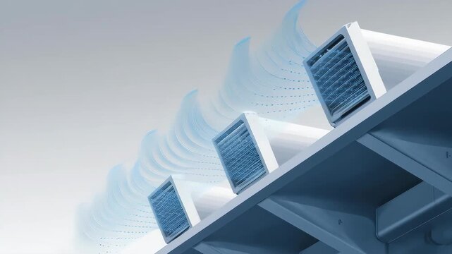 Abstract depiction of air vents with blue airflow, on a grey background