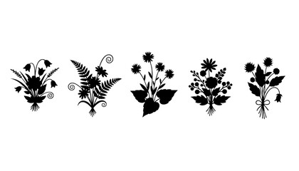 Wildflower Bouquet Line Art Silhouette