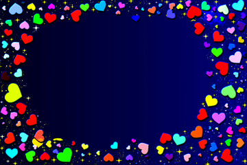 Funny colored hearts frame on dark blue.Valentines Day