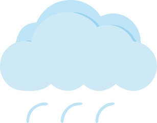 A simple illustration of a light blue cloud with gentle rain falling